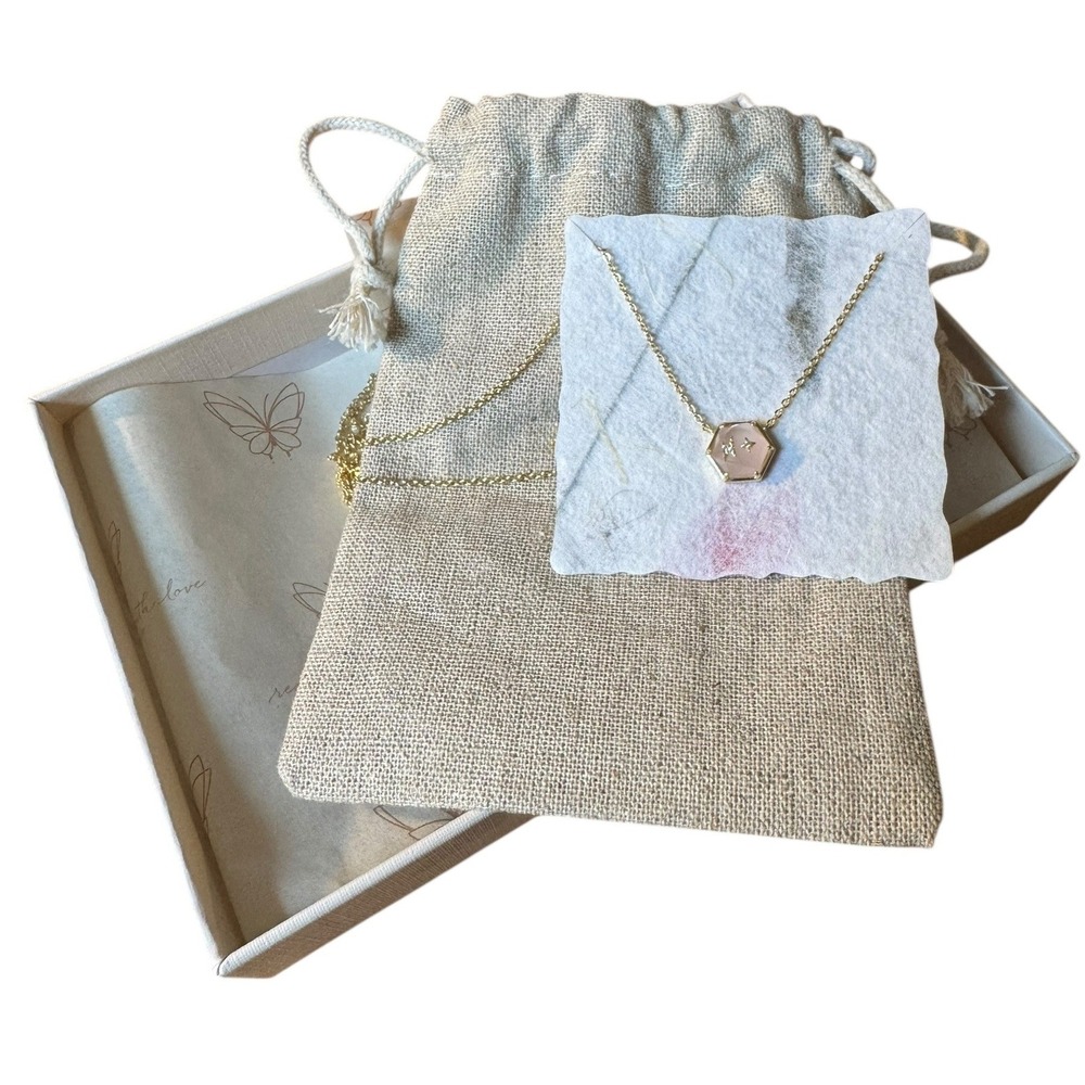 Hexagon Charm Necklace with Star Detail Delicate Gold Tone